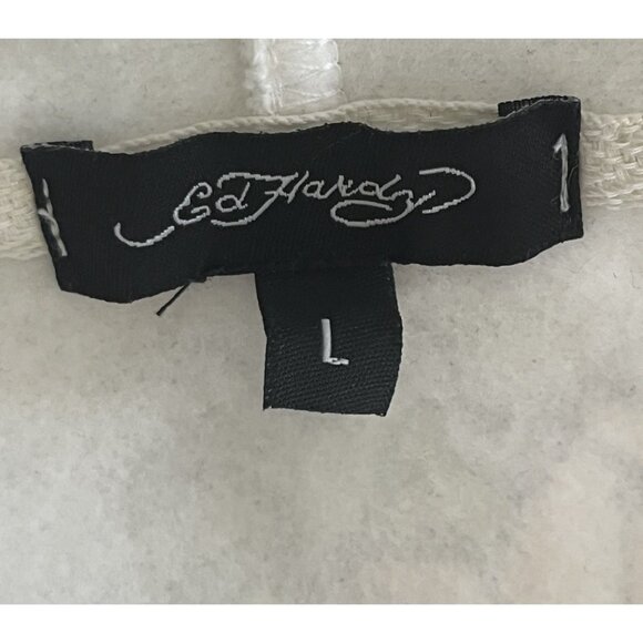 Ed Hardy White Tiger Rose 100%Cotton Drawstring Zip Crop Hoodie Jacket Sz L - Picture 6 of 11